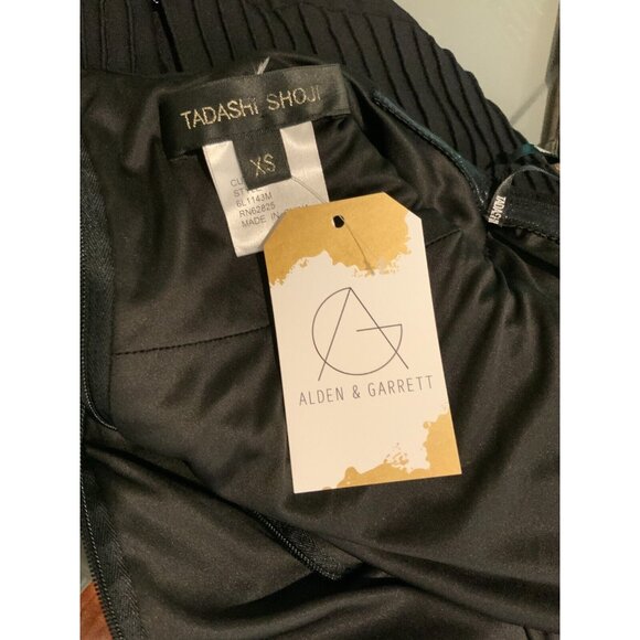 Tadashi Black Ribbed Sleeveless Dress w/ Tulle Hem, Size XS - Picture 7 of 7